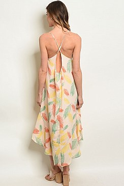 Sleeveless Leaves Print Tunic Maxi Dress - Pack of 6 Pieces