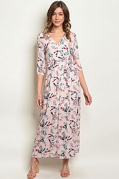 V-neck Floral Print Wrap Maxi Dress - Pack of 6 Pieces