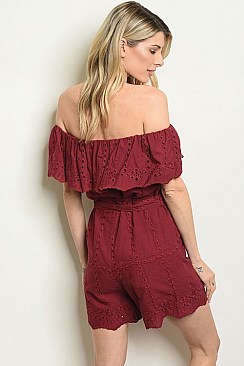 Short Sleeve Off the Shoulder Ruffled Eyelet Romper - Pack of 6 Pieces