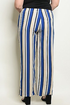 Plus Size Fitted Belted Waist Striped Pants - Pack of 6 Pieces