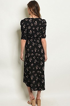 V-neck Floral Print Wrap Midi Dress - Pack of 6 Pieces