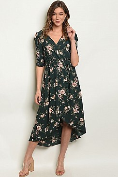 V-neck Floral Print Wrap Midi Dress - Pack of 6 Pieces