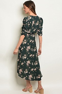 V-neck Floral Print Wrap Midi Dress - Pack of 6 Pieces