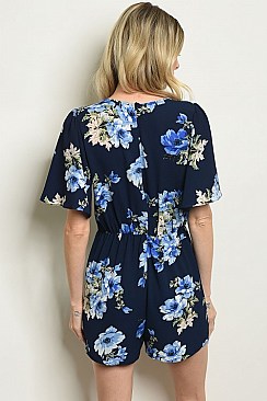 Mid Flutter Sleeve V-neck Floral Romper - Pack of 6 Pieces