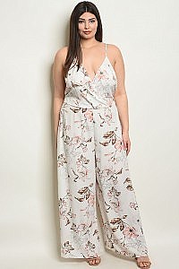 Plus Size Sleeveless V-neck Floral Print Jumpsuit - Pack of 6 Pieces