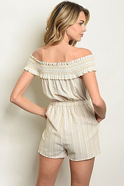 Short Sleeve Off the Shoulder Striped Romper - Pack of 6 Pieces