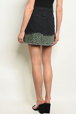 Fitted Waist Leopard Trim Denim Skirt - Pack of 6 Pieces