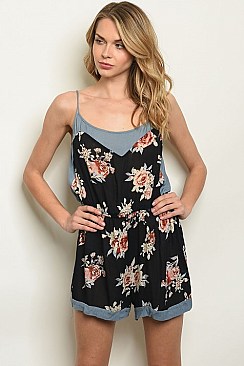 Sleeveless Scoop Neck Floral Romper - Pack of 6 Pieces