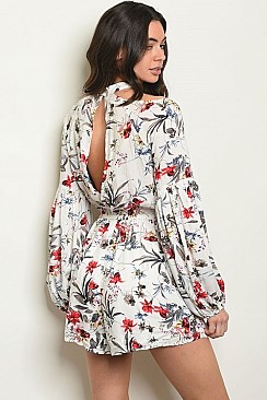 Long Sleeve High Neck Floral Print Romper - Pack of 6 Pieces