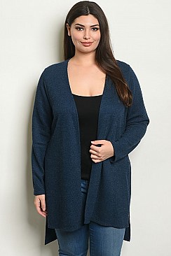 Plus Size Long Sleeve Open Front Knit Cardigan - Pack of 6 Pieces