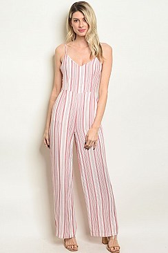 Sleeveless V-neck Striped Wide Leg Jumpsuit - Pack of 6 Pieces