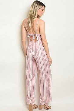 Sleeveless V-neck Striped Wide Leg Jumpsuit - Pack of 6 Pieces