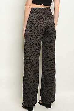 Fitted Waist Leopard Print Wide Leg Trousers - Pack of 6 Pieces