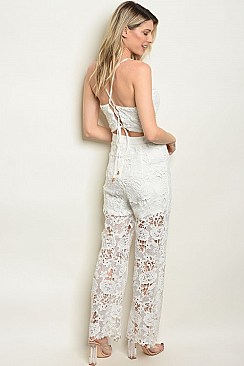 Sleeveless V-neck All Over Crochet Lace Jumpsuit - Pack of 6 Pieces