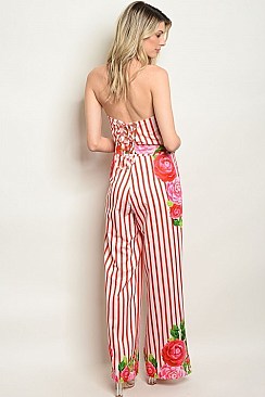 Sleeveless Tube Top Striped Floral Jumpsuit - Pack of 6 Pieces