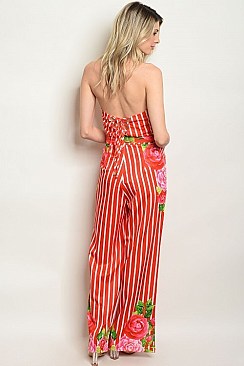 Sleeveless Tube Top Striped Floral Jumpsuit - Pack of 6 Pieces