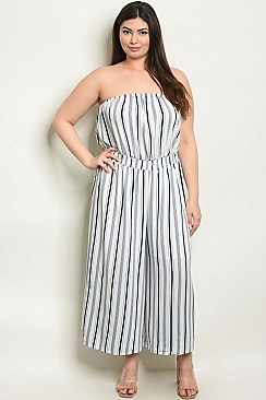 Plus Size Sleeveless Tube Top Striped Jumpsuit - Pack of 6 Pieces