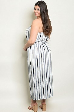 Plus Size Sleeveless Tube Top Striped Jumpsuit - Pack of 6 Pieces