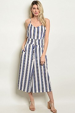 Sleeveless Scoop Neck Corset Waist Striped Jumpsuit - Pack of 6 Pieces