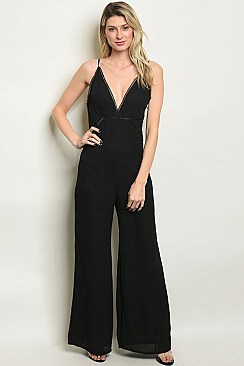 Sleeveless V-neck Wide Leg Jumpsuit - Pack of 6 Pieces