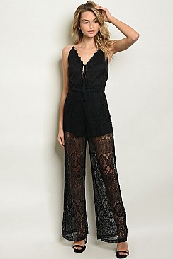 Sleeveless V-neck All Over Lace Jumpsuit - Pack of 6 Pieces