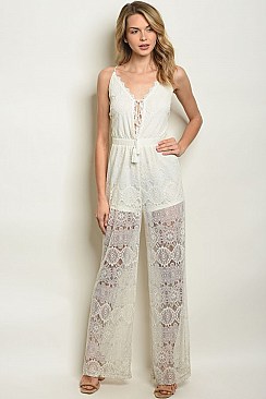 Sleeveless V-neck All Over Lace Jumpsuit - Pack of 6 Pieces
