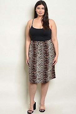 Plus Size Fitted Waist Leopard Print Mini Skirt - Pack of 6 Pieces