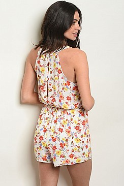 Sleeveless Fluffy Sides Floral Romper - Pack of 6 Pieces