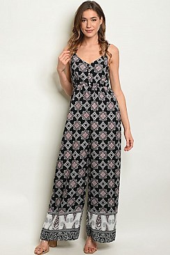 Sleeveless V-neck Printed Wide Leg Jumpsuit - Pack of 6 Pieces