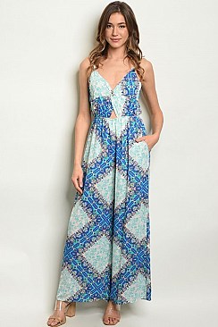Sleeveless V-neck Printed Wide Leg Jumpsuit - Pack of 6 Pieces