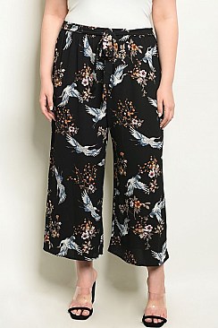 Plus Size Fitted Waist Printed Wide Leg Trousers - Pack of 6 Pieces