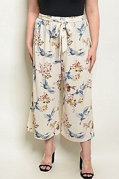 Plus Size Fitted Waist Printed Wide Leg Trousers - Pack of 6 Pieces