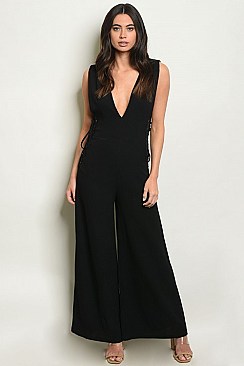 Sleeveless V-neck Side Lace up Detail Jumpsuit - Pack of 6 Pieces
