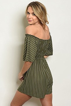 Puff Sleeve Off the Shoulder Smock Striped Romper - Pack of 6 Pieces