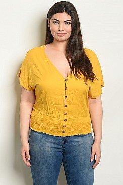 Plus Size Short Sleeve V-neck Button Detail Blouse - Pack of 6 Pieces