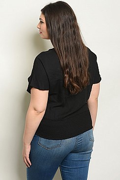 Plus Size Short Sleeve V-neck Button Detail Blouse - Pack of 6 Pieces