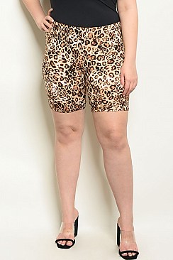 Plus Size Elastic Waistband Leopard Biker Shorts - Pack of 6 Pieces