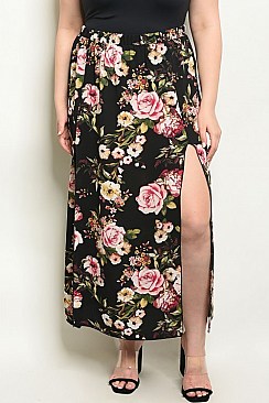 Plus Size Fitted Waist Side Slit Floral Skirt - Pack of 6 Pieces