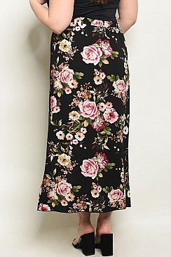 Plus Size Fitted Waist Side Slit Floral Skirt - Pack of 6 Pieces