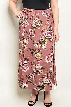 Plus Size Fitted Waist Side Slit Floral Skirt - Pack of 6 Pieces