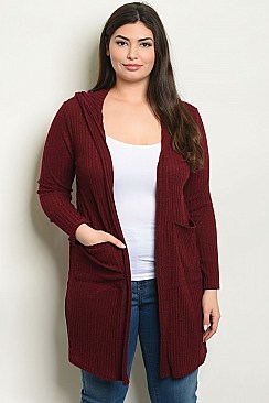 Plus Size Long Sleeve Hooded Cardigan - Pack of 6 Pieces