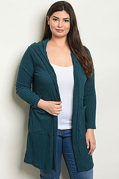 Plus Size Long Sleeve Hooded Cardigan - Pack of 6 Pieces