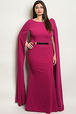 Plus Size Long Cap Sleeve Belted Gown - Pack of 6 Pieces