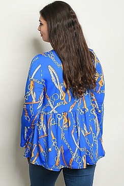 Plus Size Long Sleeve Round Neckline Chain Detail Tunic Top - Pack of 6 Pieces