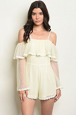 Long Bell Sleeve Cold Shoulder Ruffled Romper - Pack of 6 Pieces
