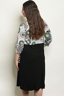 Plus Size 3/4 Sleeve Stripe and Print Tunic Dress - Pack of 6 Pieces