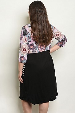 Plus Size 3/4 Sleeve Stripe and Print Tunic Dress - Pack of 6 Pieces