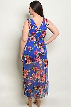 Plus Size Sleeveless V-neck Floral Mesh Dress - Pack of 6 Pieces