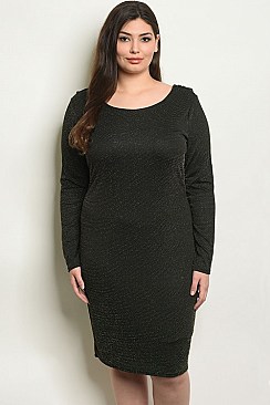 Plus Size Long Sleeve Scoop Neck Bodycon Dress - Pack of 6 Pieces