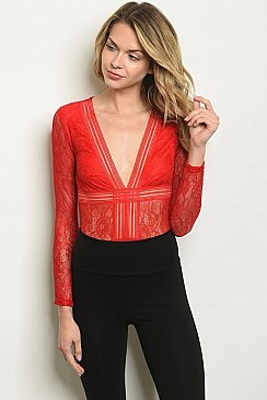 Long Sleeve Over Lace Bodysuit - Pack of 8 Pieces